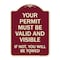Signmission Your Permit Must Valid and Visible If Not You Will Towed Aluminum Sign, 24" x 18", BU-1824-22693 A-DES-BU-1824-22693 - alternate 1